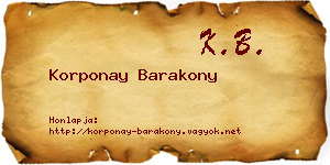 Korponay Barakony névjegykártya